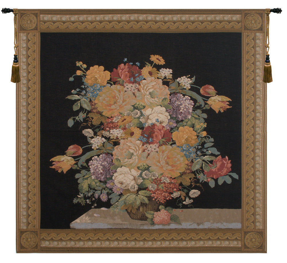 Elegant Floral Masterpiece Black European Tapestry