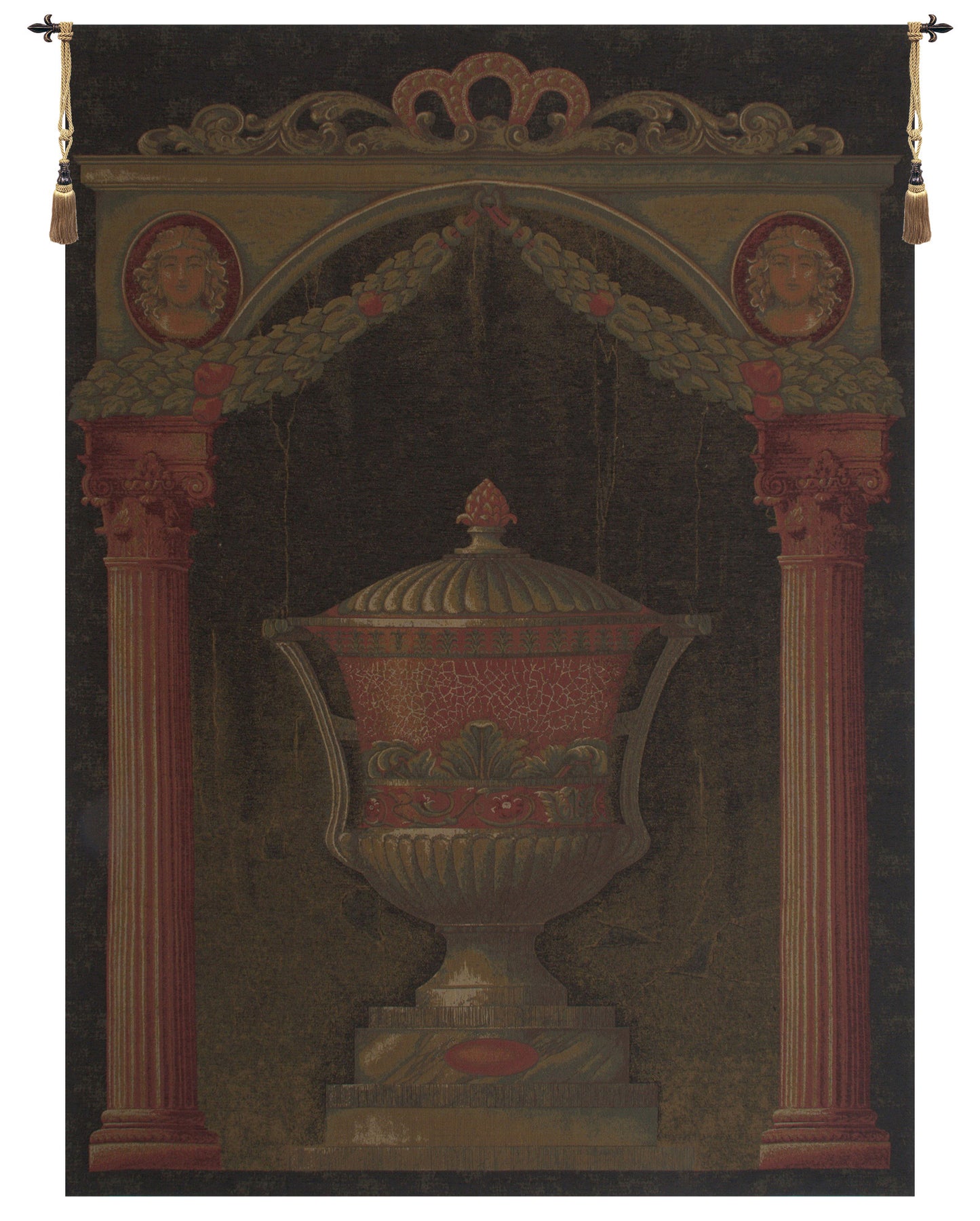 Olde World Filigree Urn Black II Belgian Tapestry