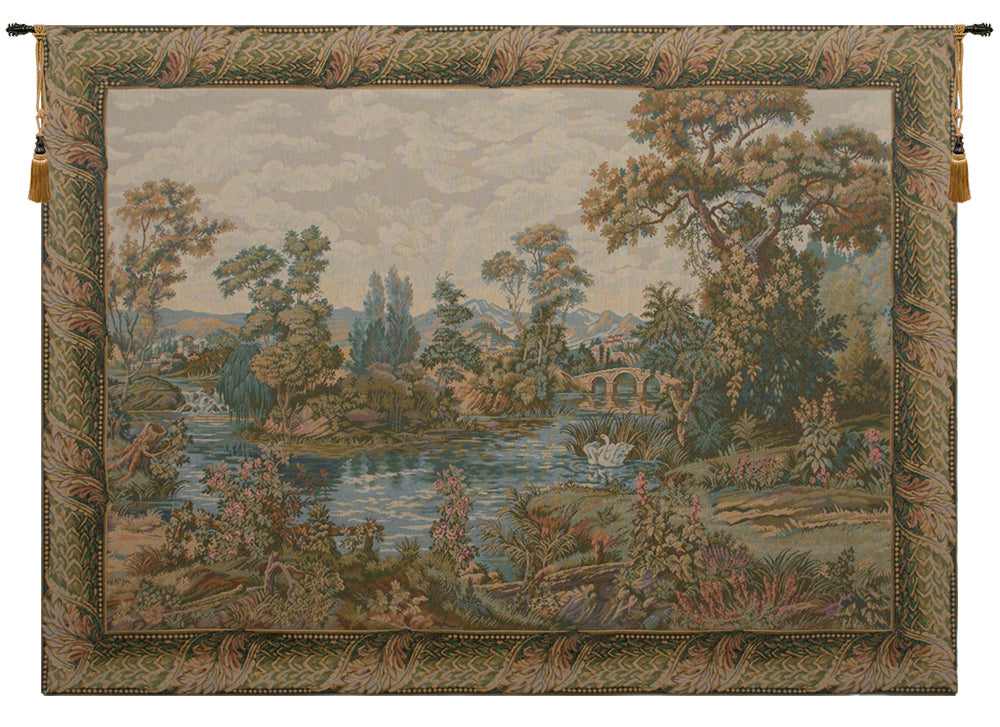 Swan in the Lake Medium with Border Italian Wall Tapestry
