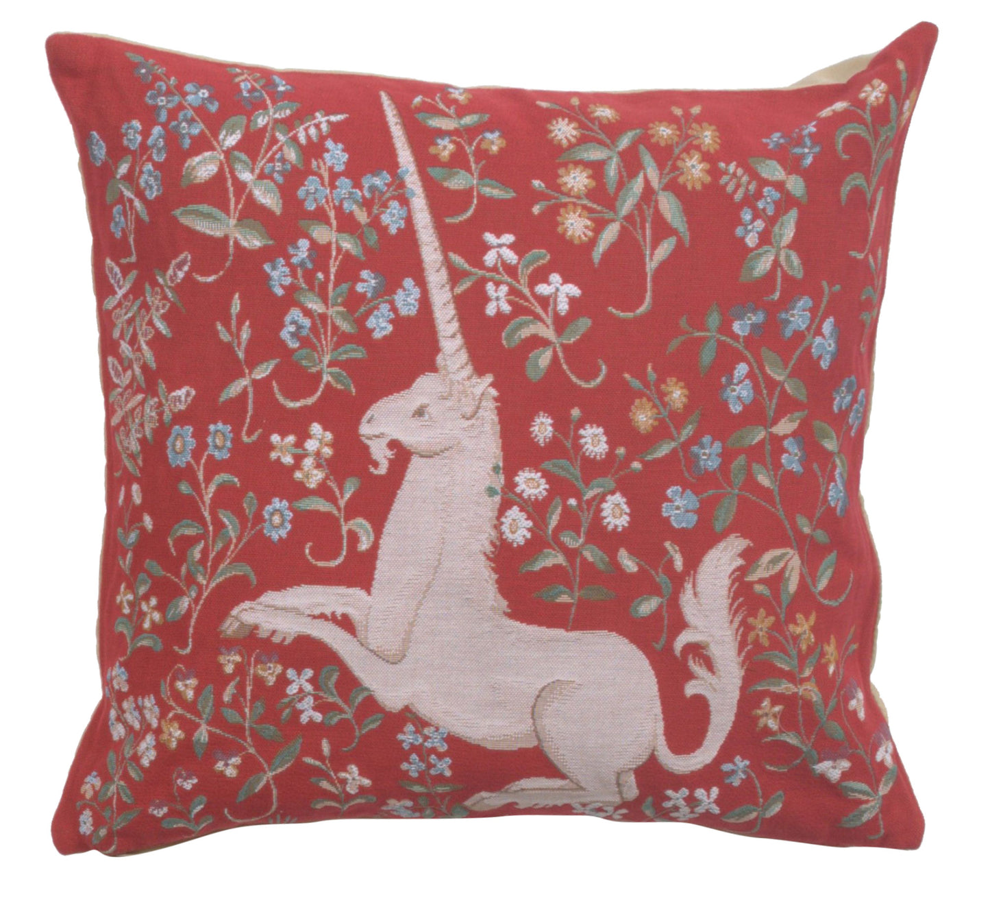 Licorne Fleuri Red French Cushion Cover