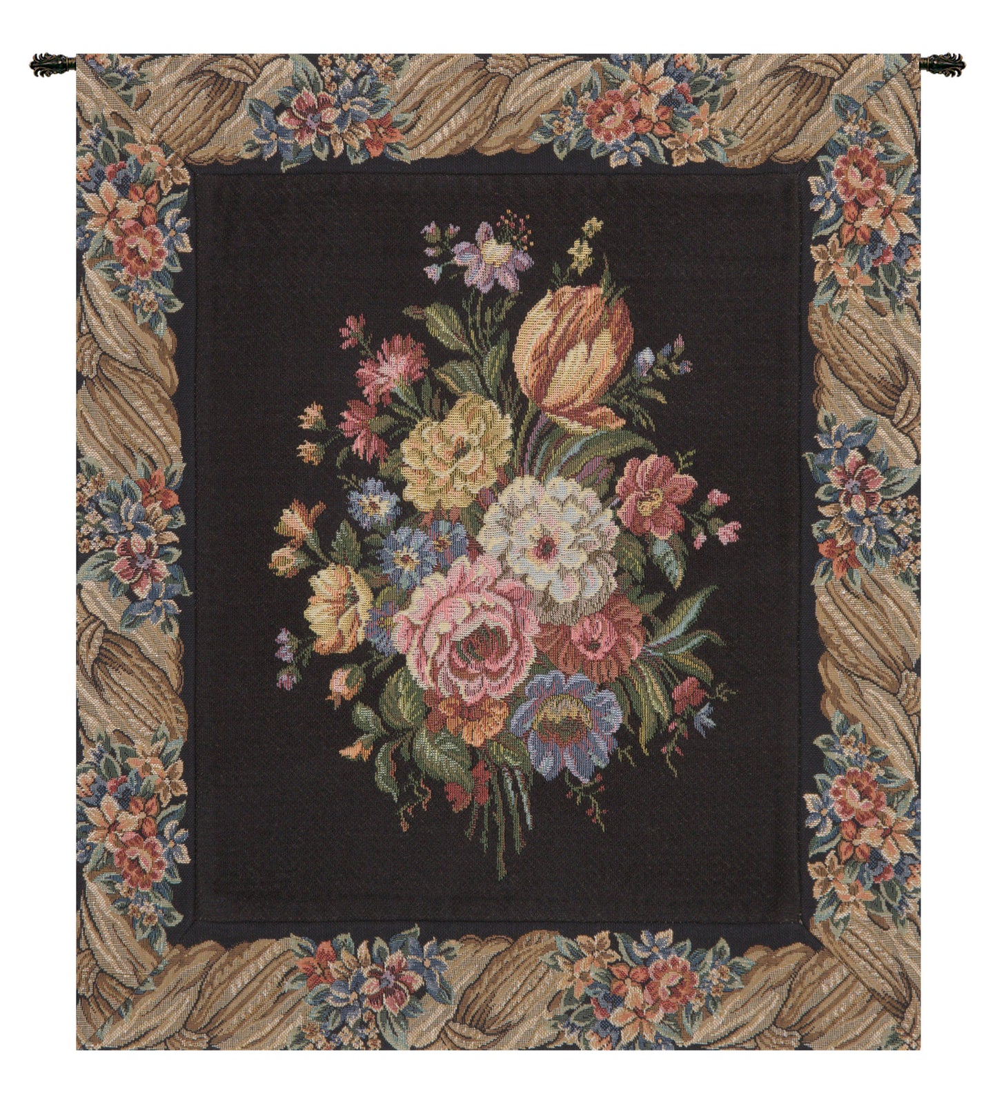 Bunch of Flowers Black European Tapestry