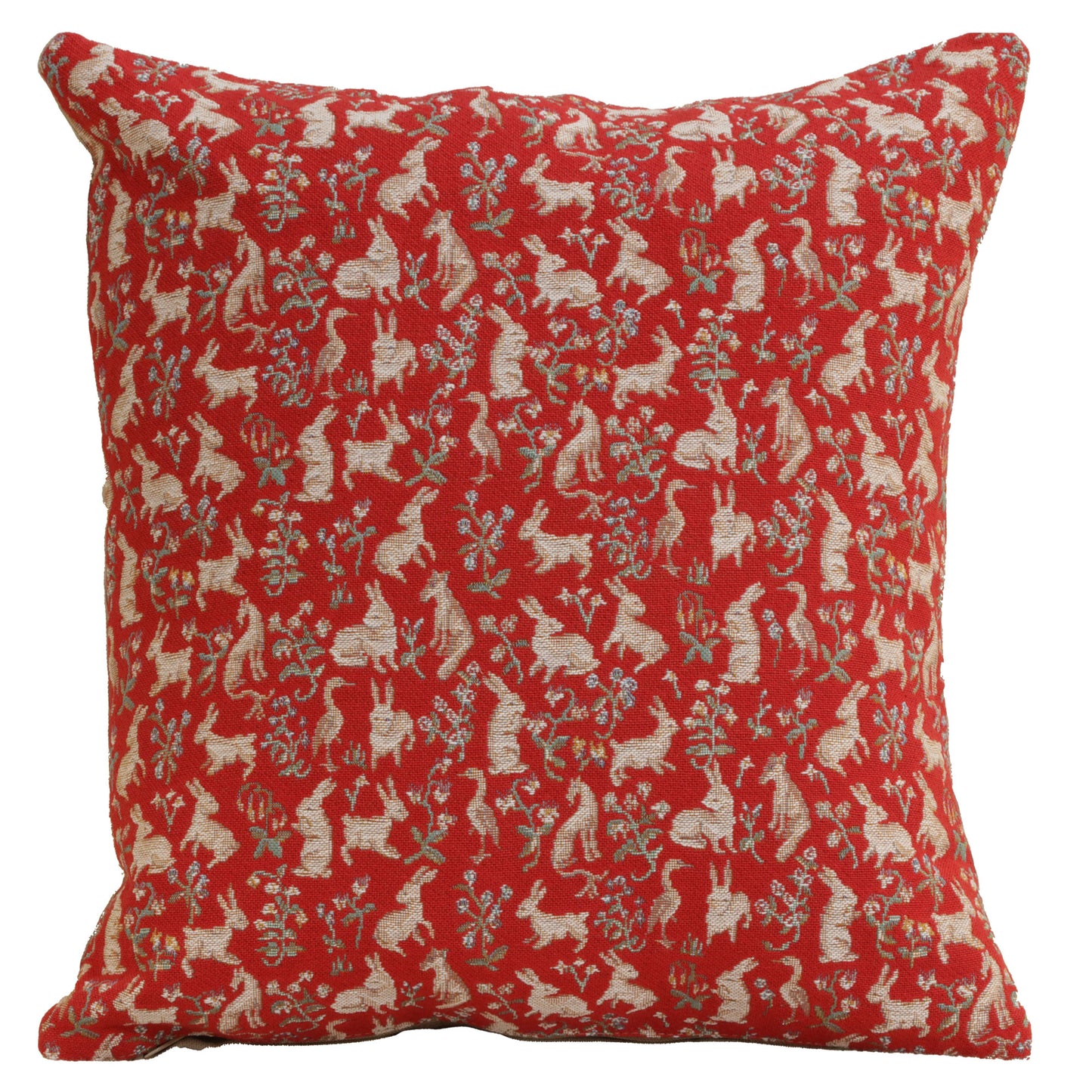 Mille Fleurs and Little Animals Red French Cushion Cover