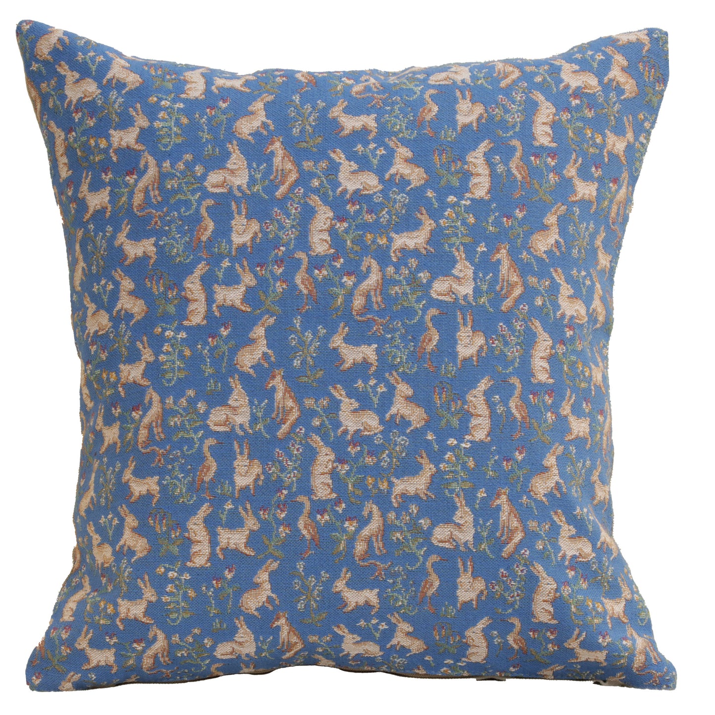 Mille Fleurs and Little Animals Blue French Cushion Cover