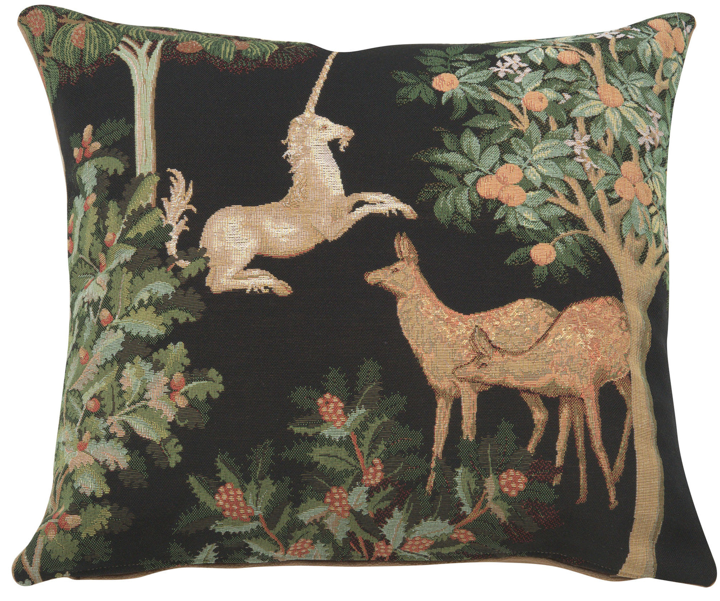 Unicorn and Does Forest Black French Cushion Cover