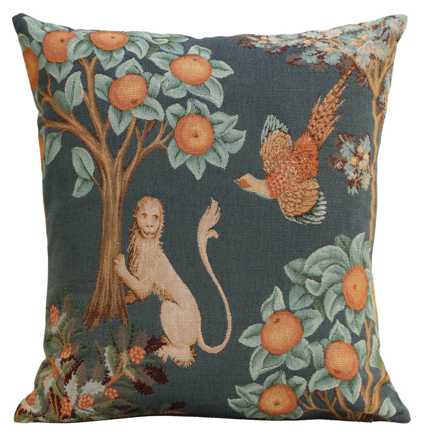 Lion and Pheasant Forest Blue French Cushion Cover