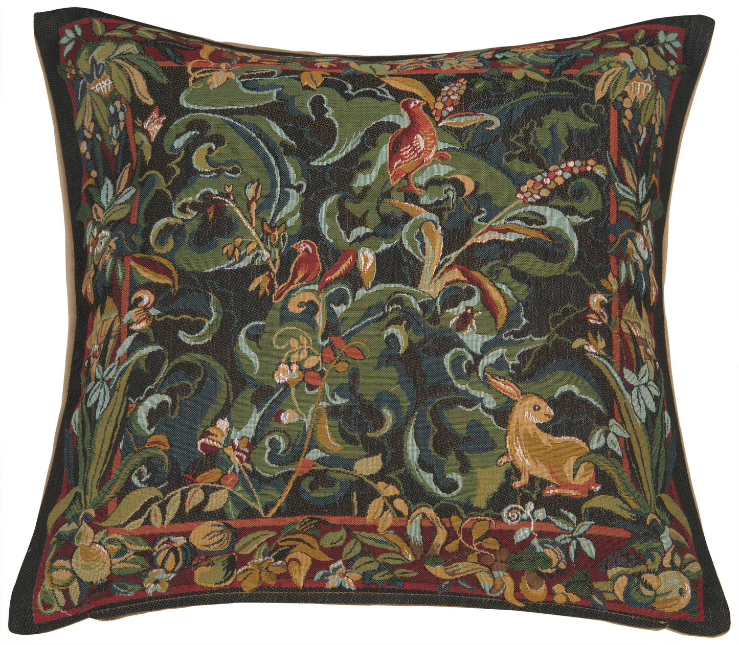 Animals with Aristoloches Green French Cushion Cover