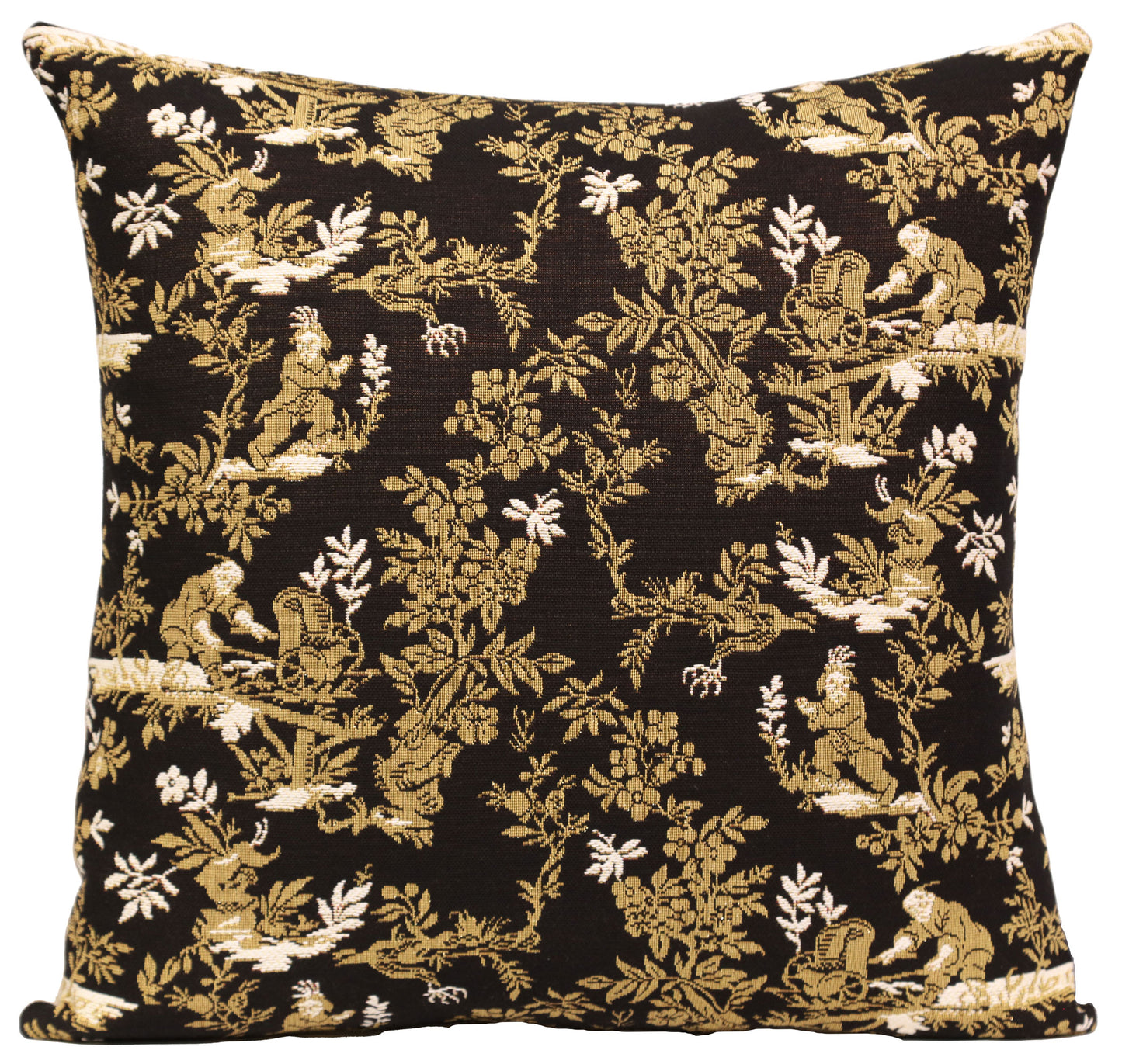 The Chinese on a Wheelbarrow Black French Cushion Cover