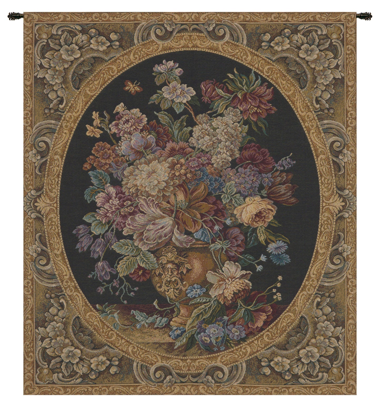 Floral Composition in Vase Dark Green Italian Wall Tapestry