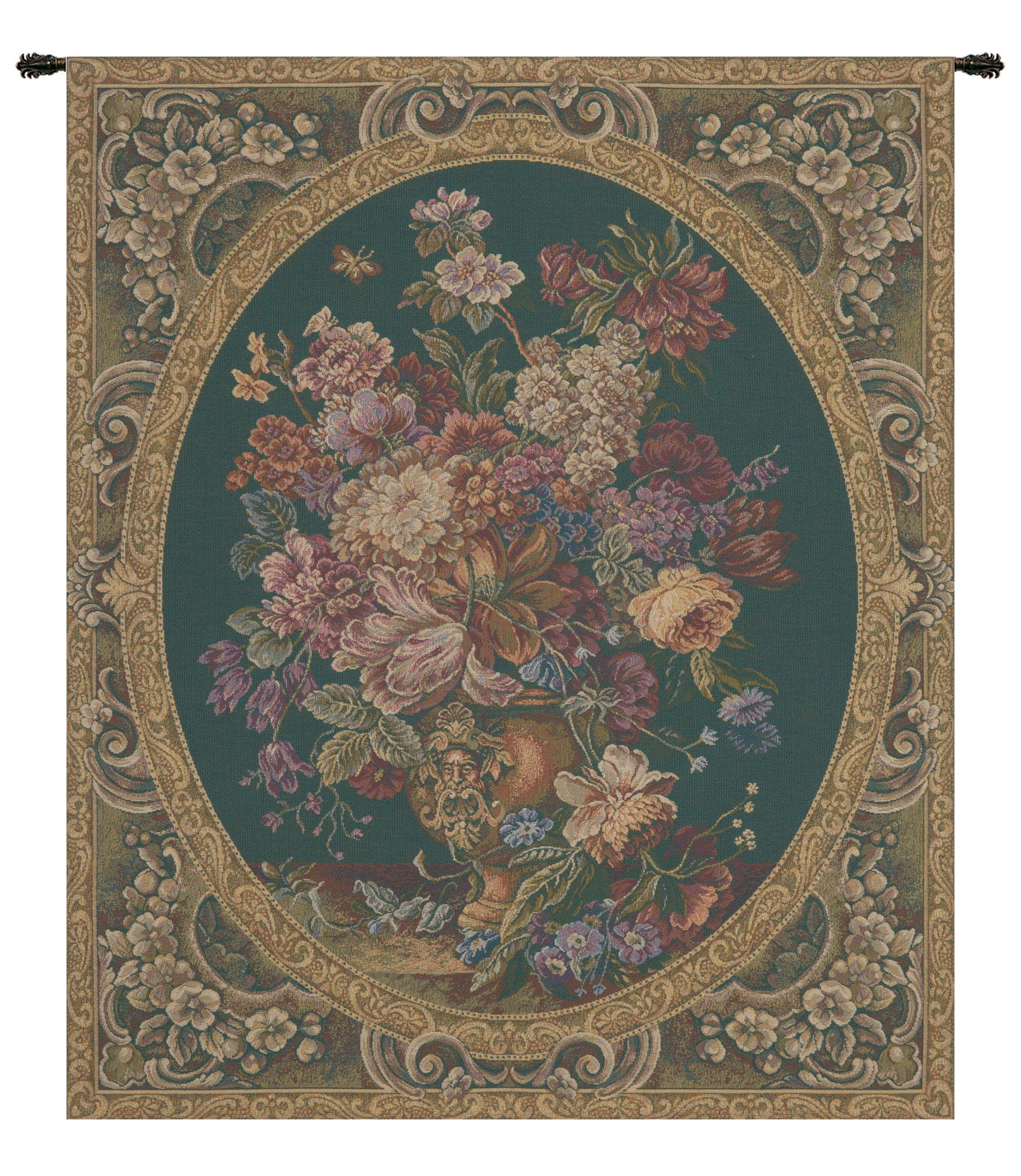 Floral Composition in Vase Green Italian Wall Tapestry