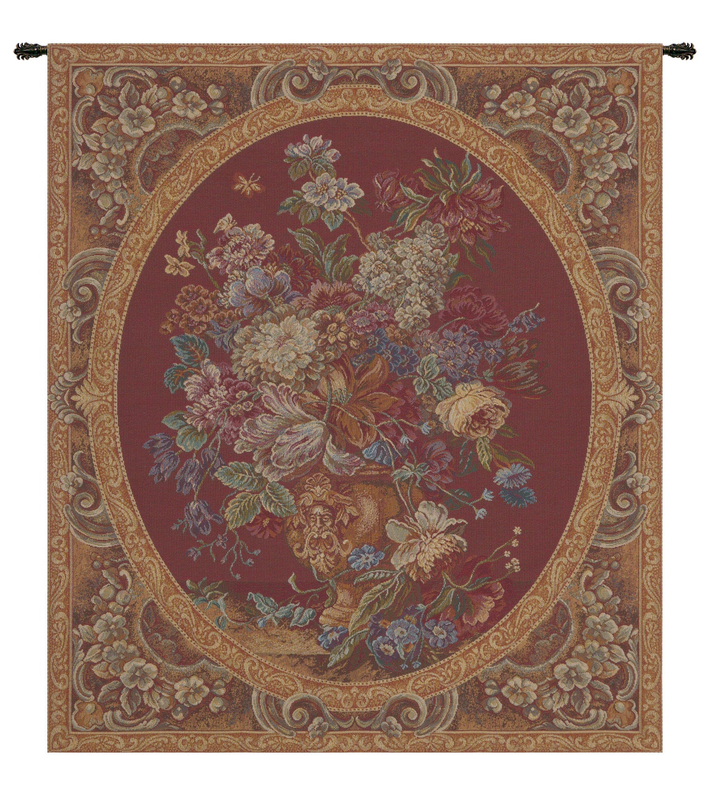 Floral Composition in Vase Burgundy Italian Wall Tapestry