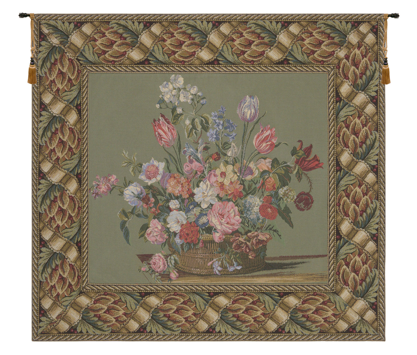 Flower Basket Green European Tapestry