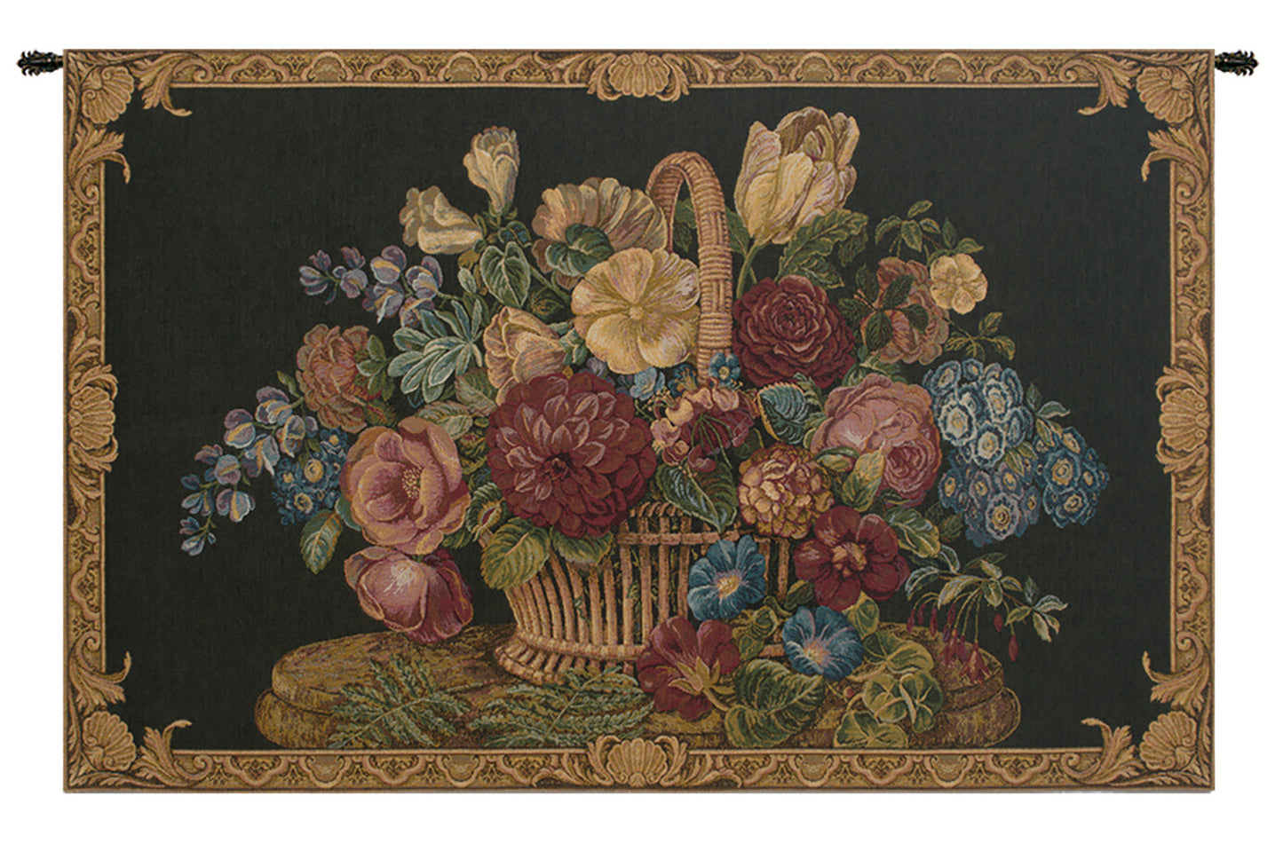Flower Basket Black II Italian Wall Tapestry