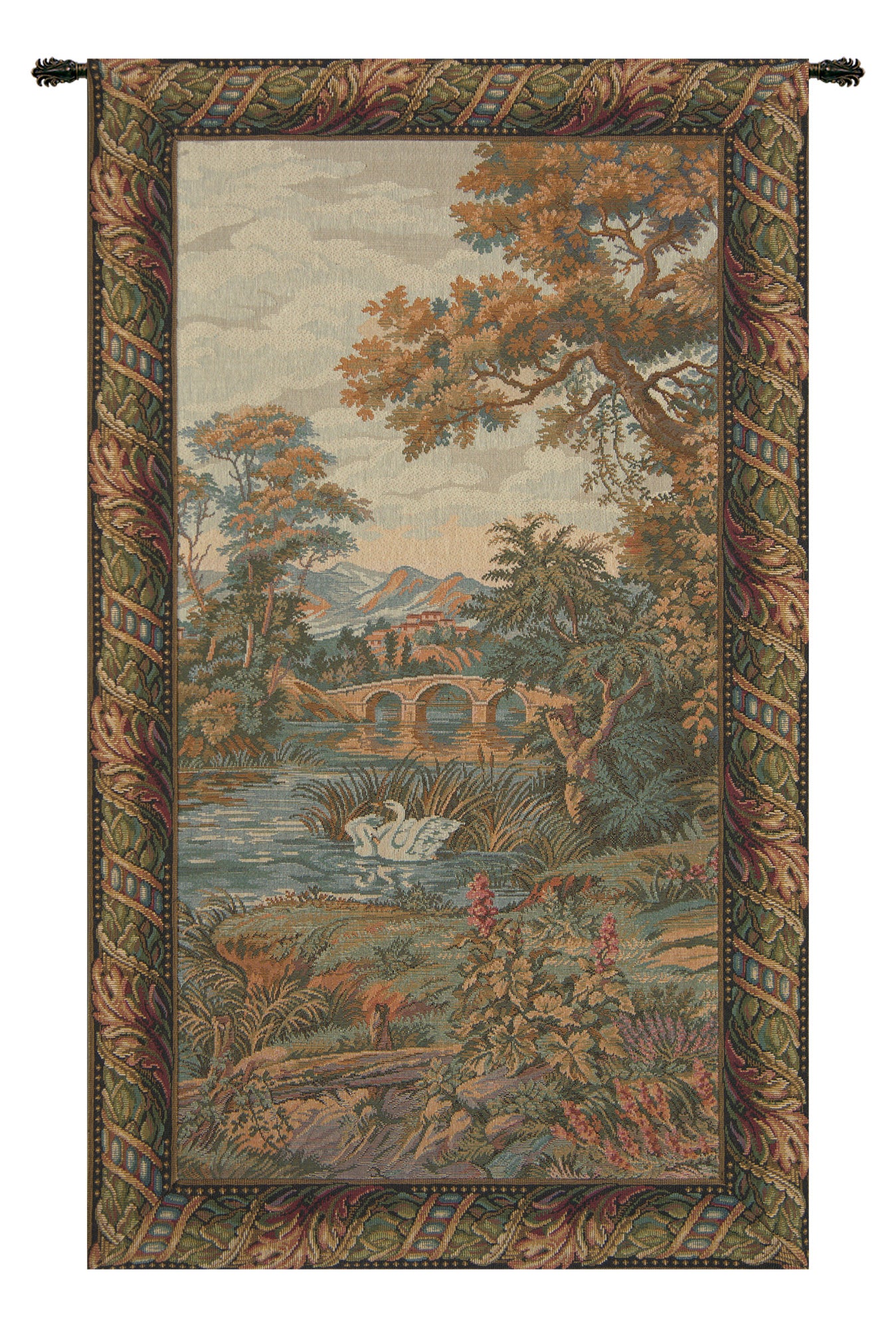 Swan in the Lake Vertical Italian Wall Tapestry