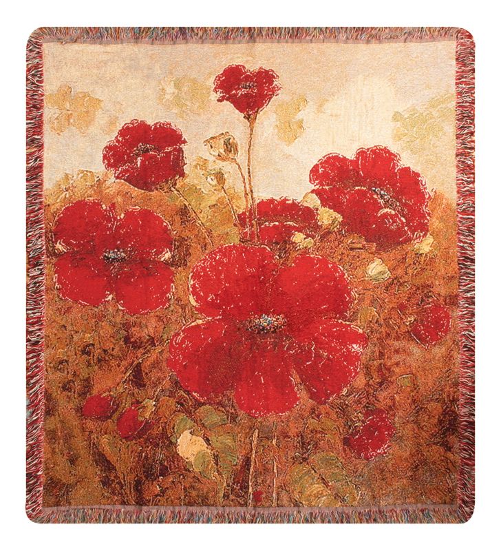 Garden Red Poppies Afghan Throw