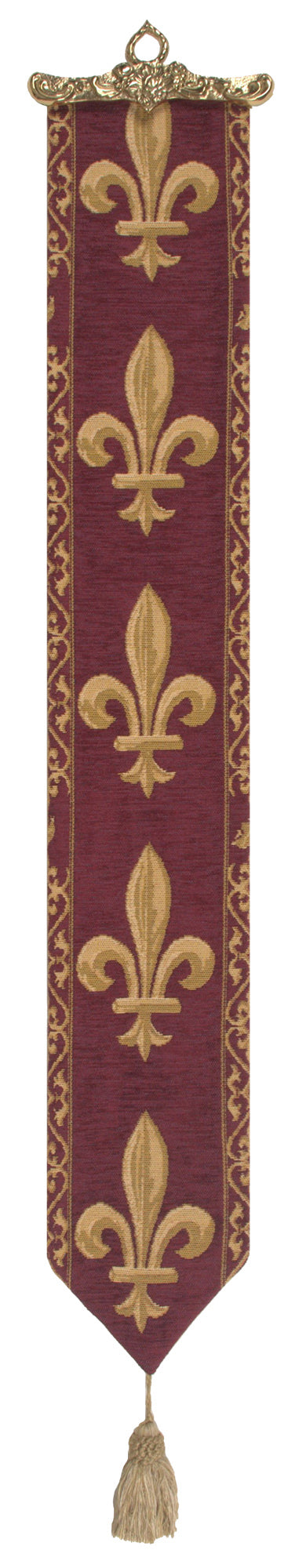 Fleur de Lys Red I European Tapestry Bell Pull