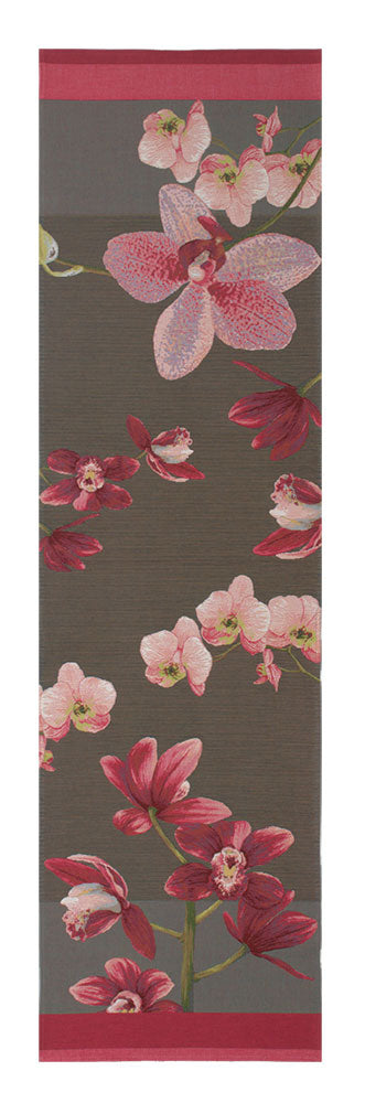 Pink Orchids Grey French Table Runner