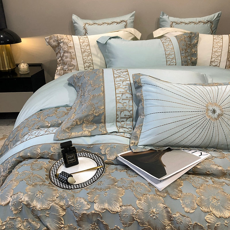 Belladonna Luxury Embossed Jacquard Embroidery Egyptian Cotton Duvet Cover Set