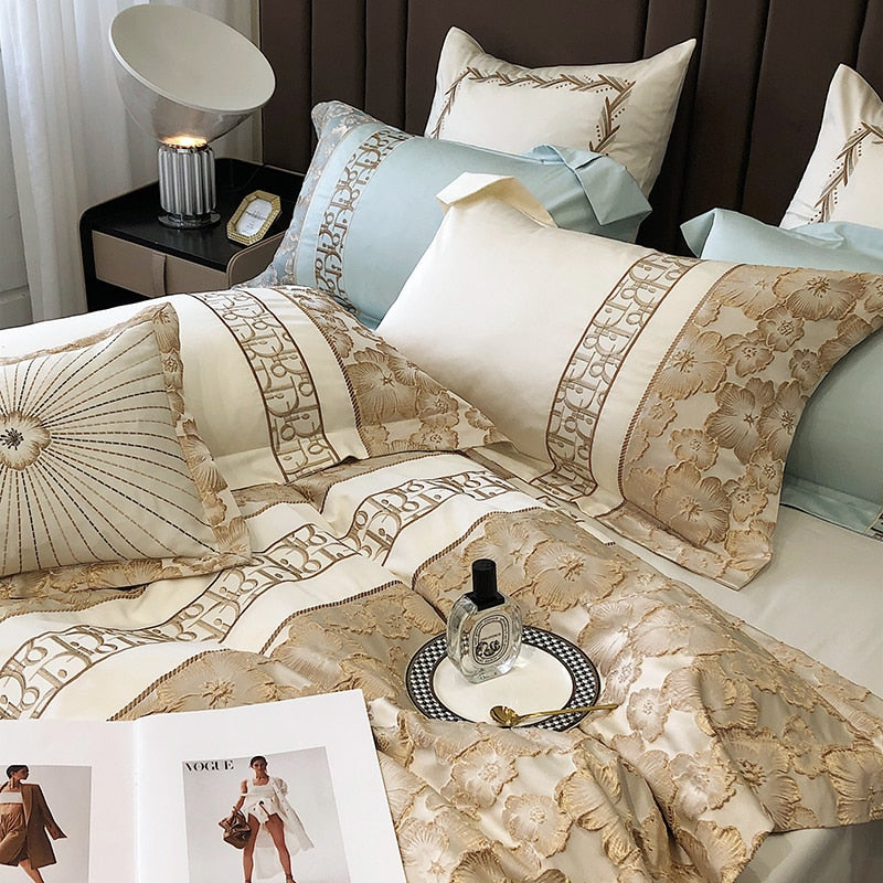Belladonna Luxury Embossed Jacquard Embroidery Egyptian Cotton Duvet Cover Set