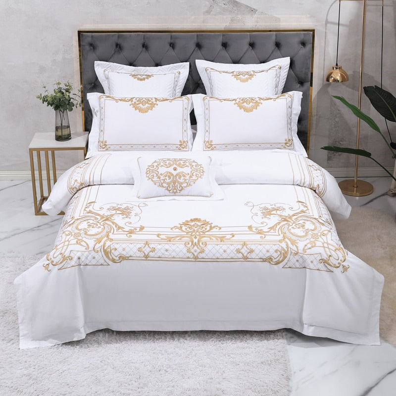Ezra White Egyptian Cotton Embroidery Duvet Cover Set