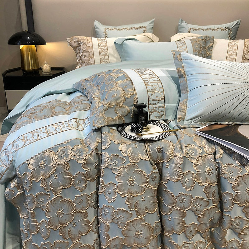 Belladonna Luxury Embossed Jacquard Embroidery Egyptian Cotton Duvet Cover Set
