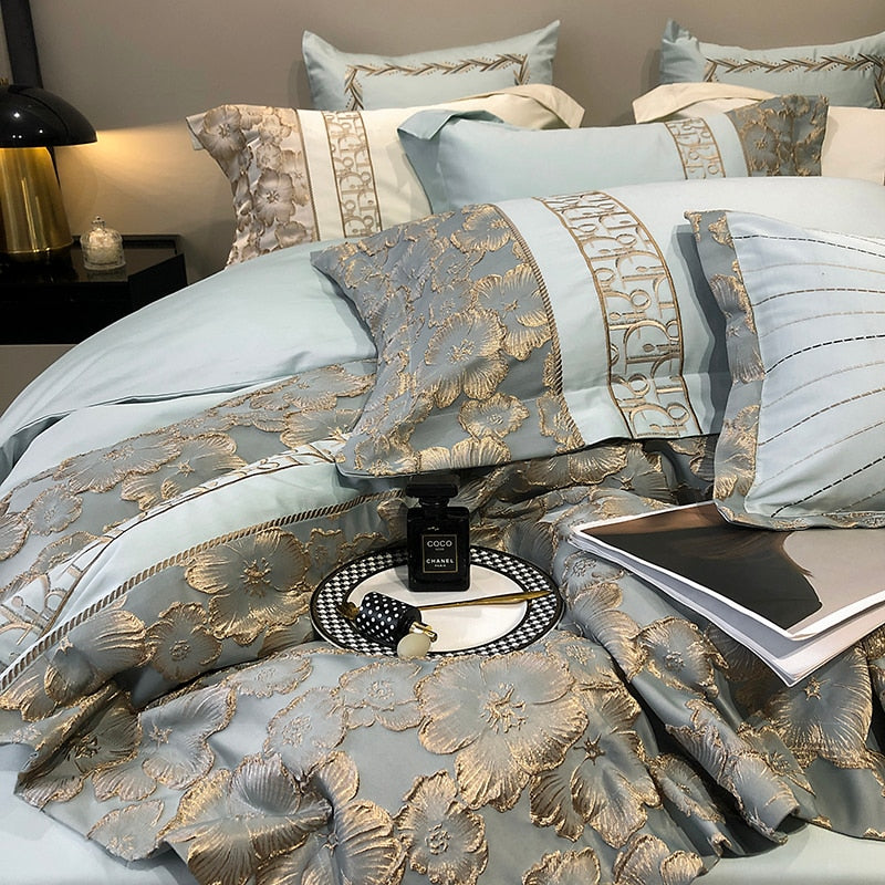 Belladonna Luxury Embossed Jacquard Embroidery Egyptian Cotton Duvet Cover Set