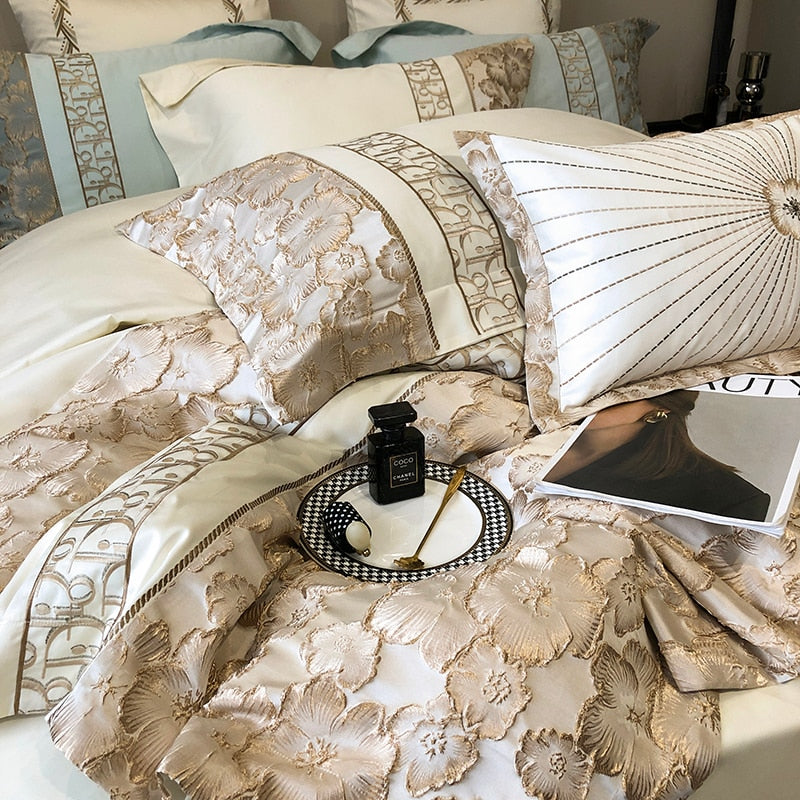 Belladonna Luxury Embossed Jacquard Embroidery Egyptian Cotton Duvet Cover Set