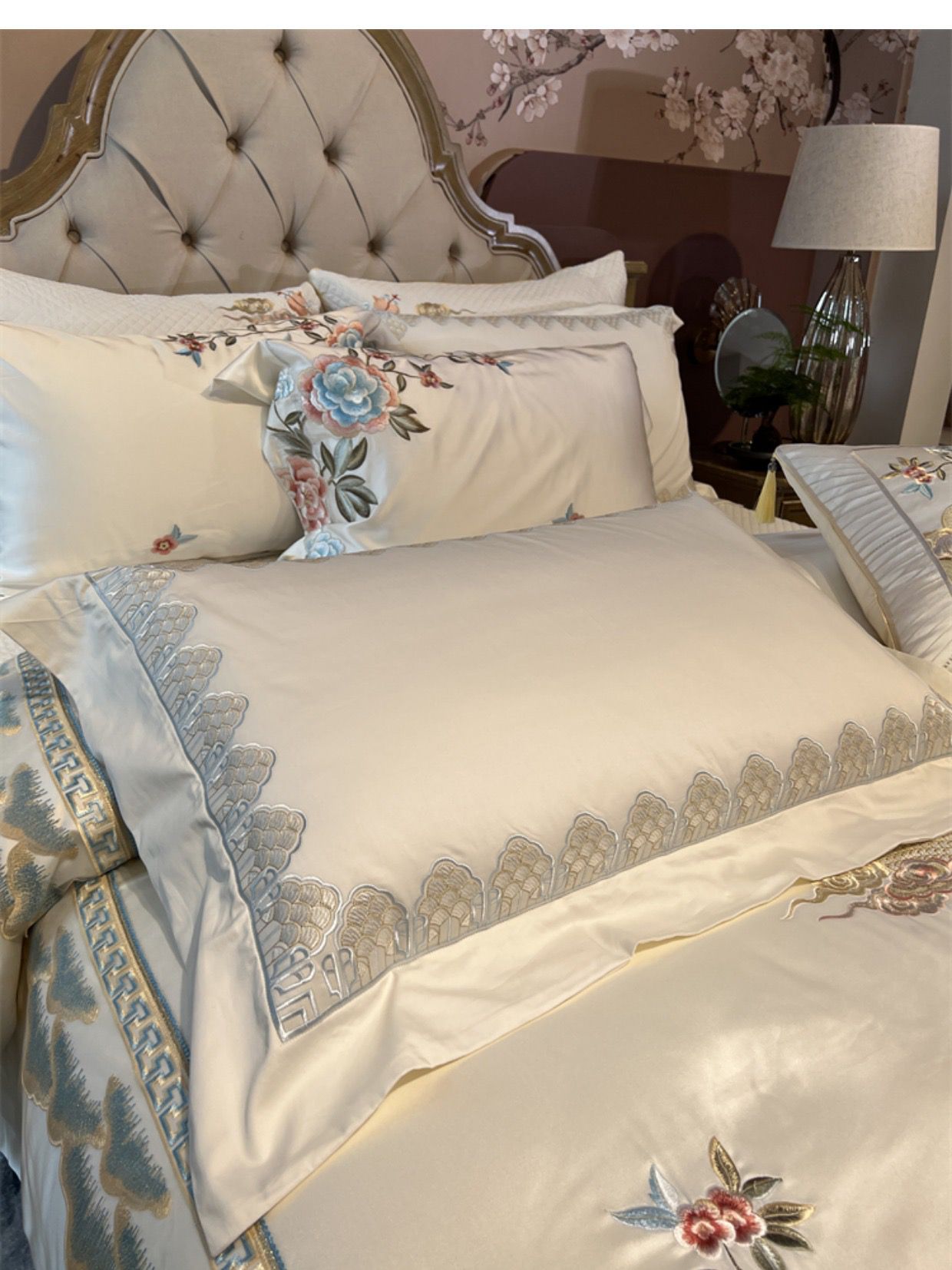Acacia Egyptian Cotton Embroidery Luxury Duvet Cover Bedding Set