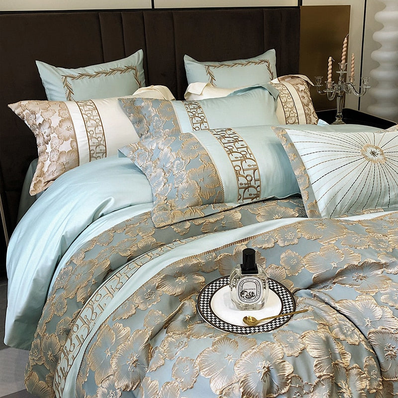 Belladonna Luxury Embossed Jacquard Embroidery Egyptian Cotton Duvet Cover Set