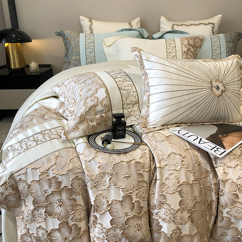 Belladonna Luxury Embossed Jacquard Embroidery Egyptian Cotton Duvet Cover Set