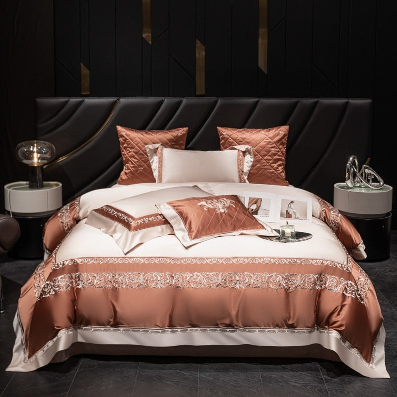 Carissa Luxury Embroidery 1000TC Egyptian Cotton Silky Duvet Cover Bedding Set