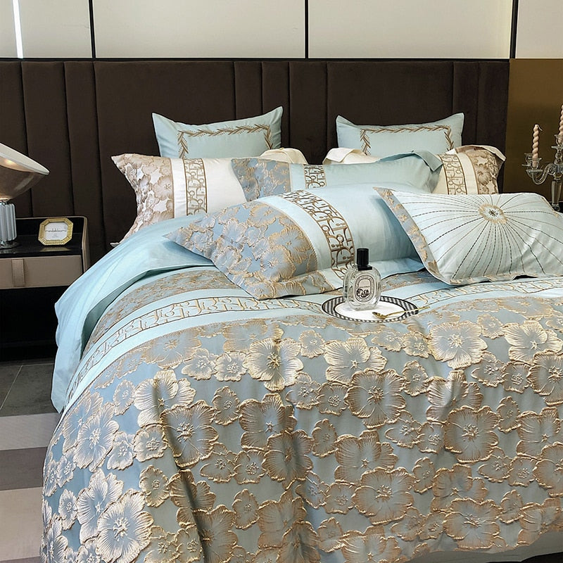 Belladonna Luxury Embossed Jacquard Embroidery Egyptian Cotton Duvet Cover Set