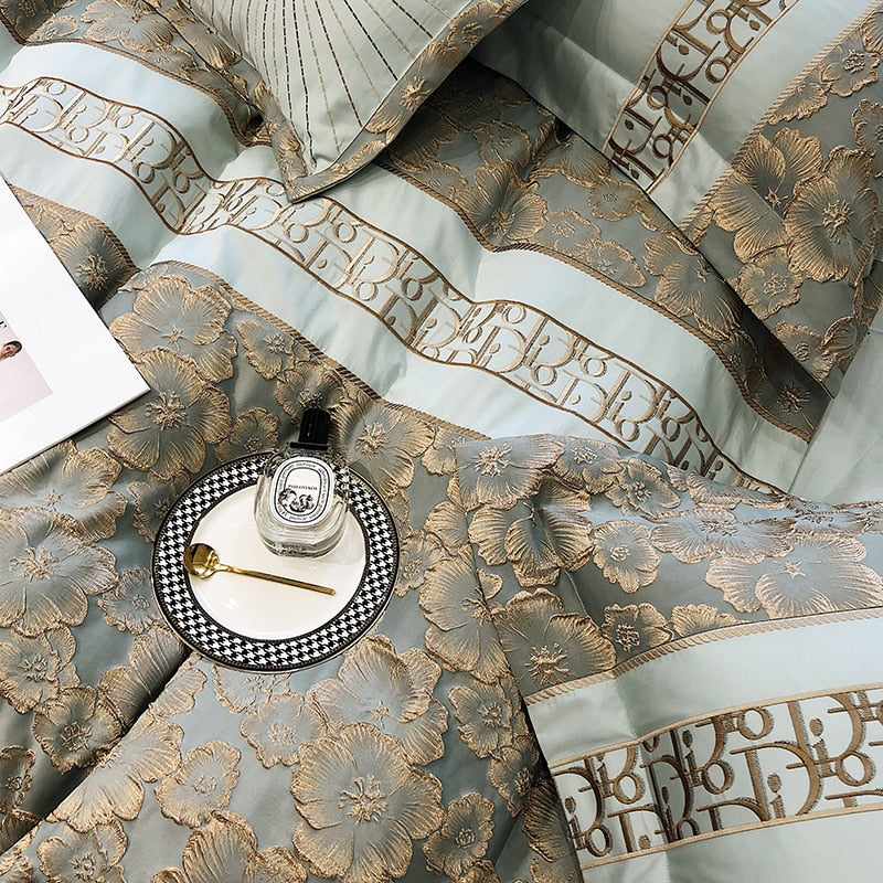 Belladonna Luxury Embossed Jacquard Embroidery Egyptian Cotton Duvet Cover Set