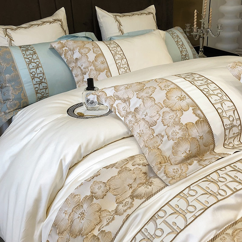 Belladonna Luxury Embossed Jacquard Embroidery Egyptian Cotton Duvet Cover Set