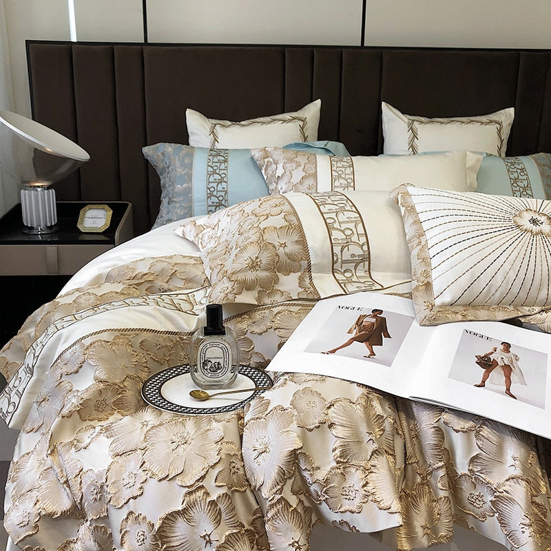 Belladonna Luxury Embossed Jacquard Embroidery Egyptian Cotton Duvet Cover Set