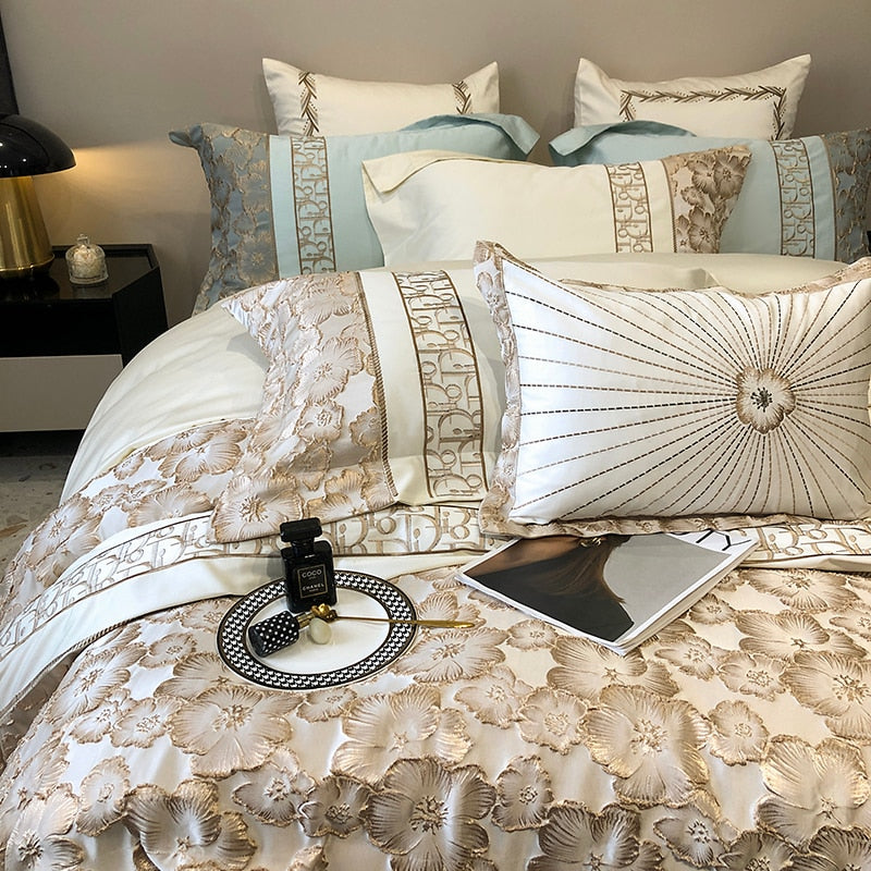 Belladonna Luxury Embossed Jacquard Embroidery Egyptian Cotton Duvet Cover Set