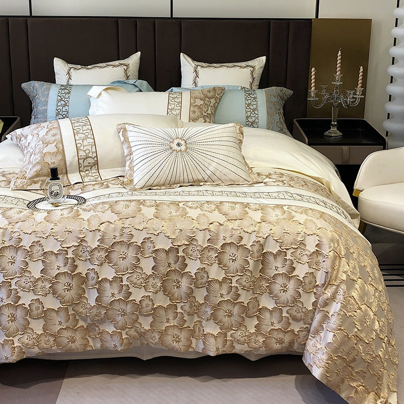Belladonna Luxury Embossed Jacquard Embroidery Egyptian Cotton Duvet Cover Set