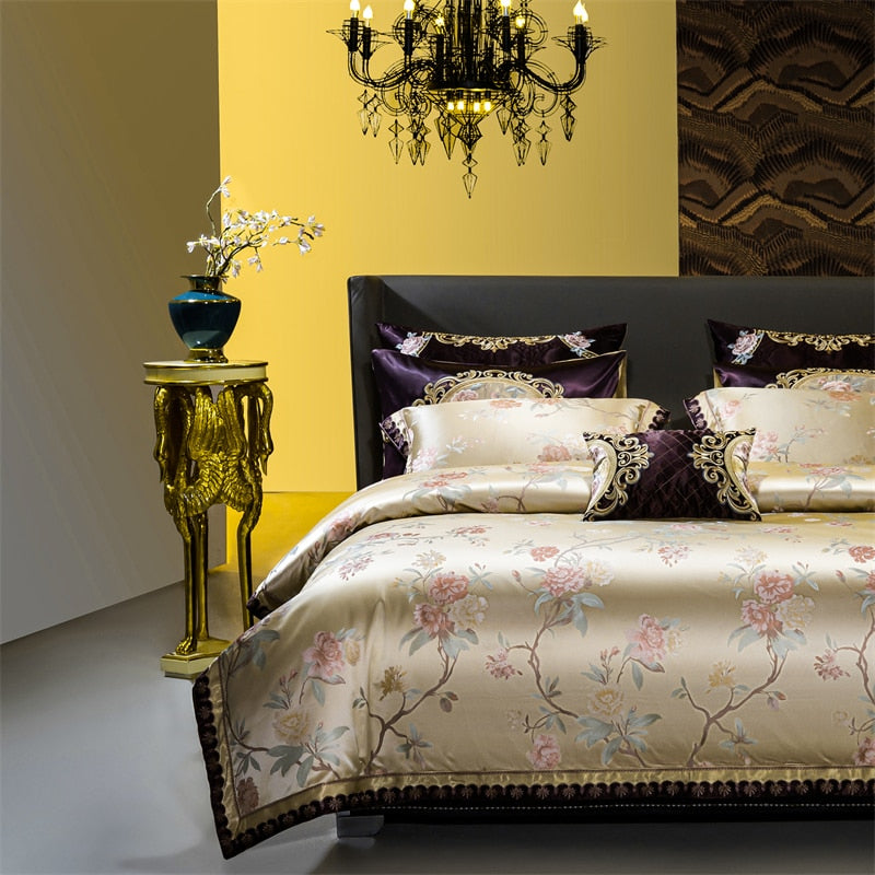 Rozenn American Style Vintage Brocade Egyptian Cotton Embroidered Duvet Bedding Set