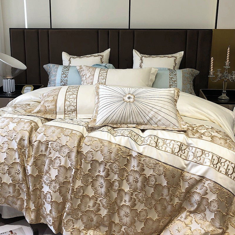 Belladonna Luxury Embossed Jacquard Embroidery Egyptian Cotton Duvet Cover Set