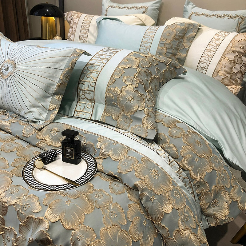 Belladonna Luxury Embossed Jacquard Embroidery Egyptian Cotton Duvet Cover Set