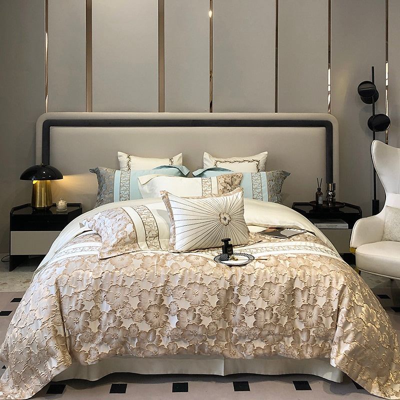 Belladonna Luxury Embossed Jacquard Embroidery Egyptian Cotton Duvet Cover Set