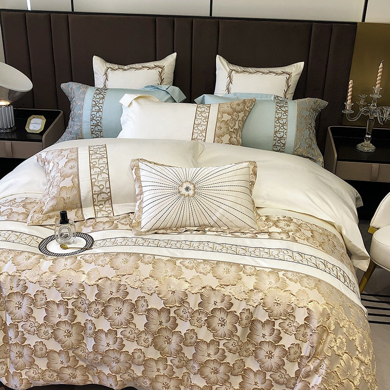 Belladonna Luxury Embossed Jacquard Embroidery Egyptian Cotton Duvet Cover Set