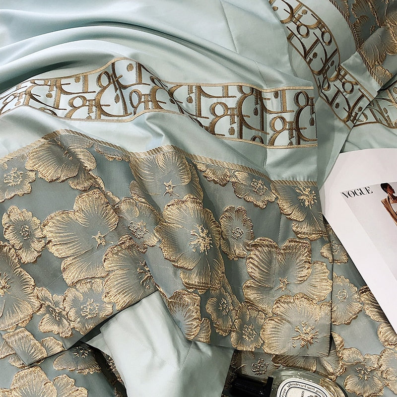 Belladonna Luxury Embossed Jacquard Embroidery Egyptian Cotton Duvet Cover Set
