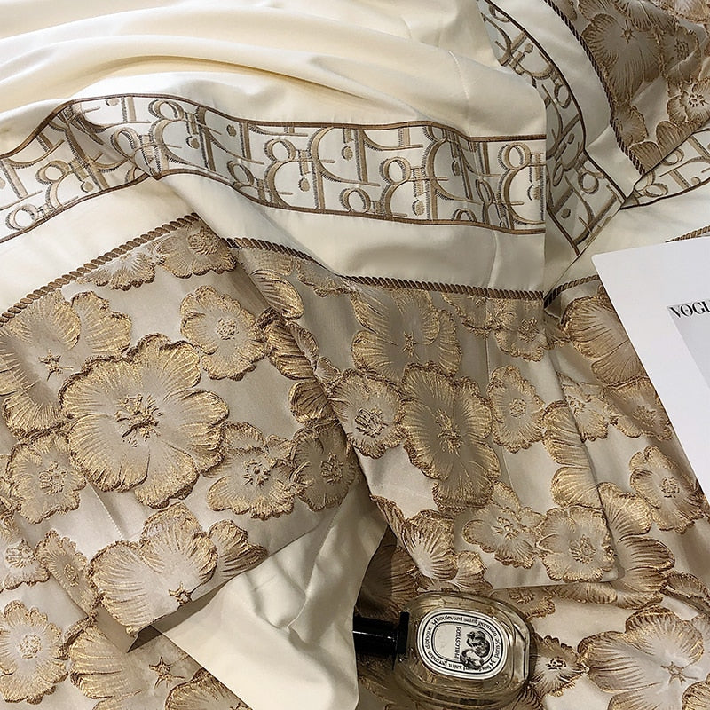 Belladonna Luxury Embossed Jacquard Embroidery Egyptian Cotton Duvet Cover Set