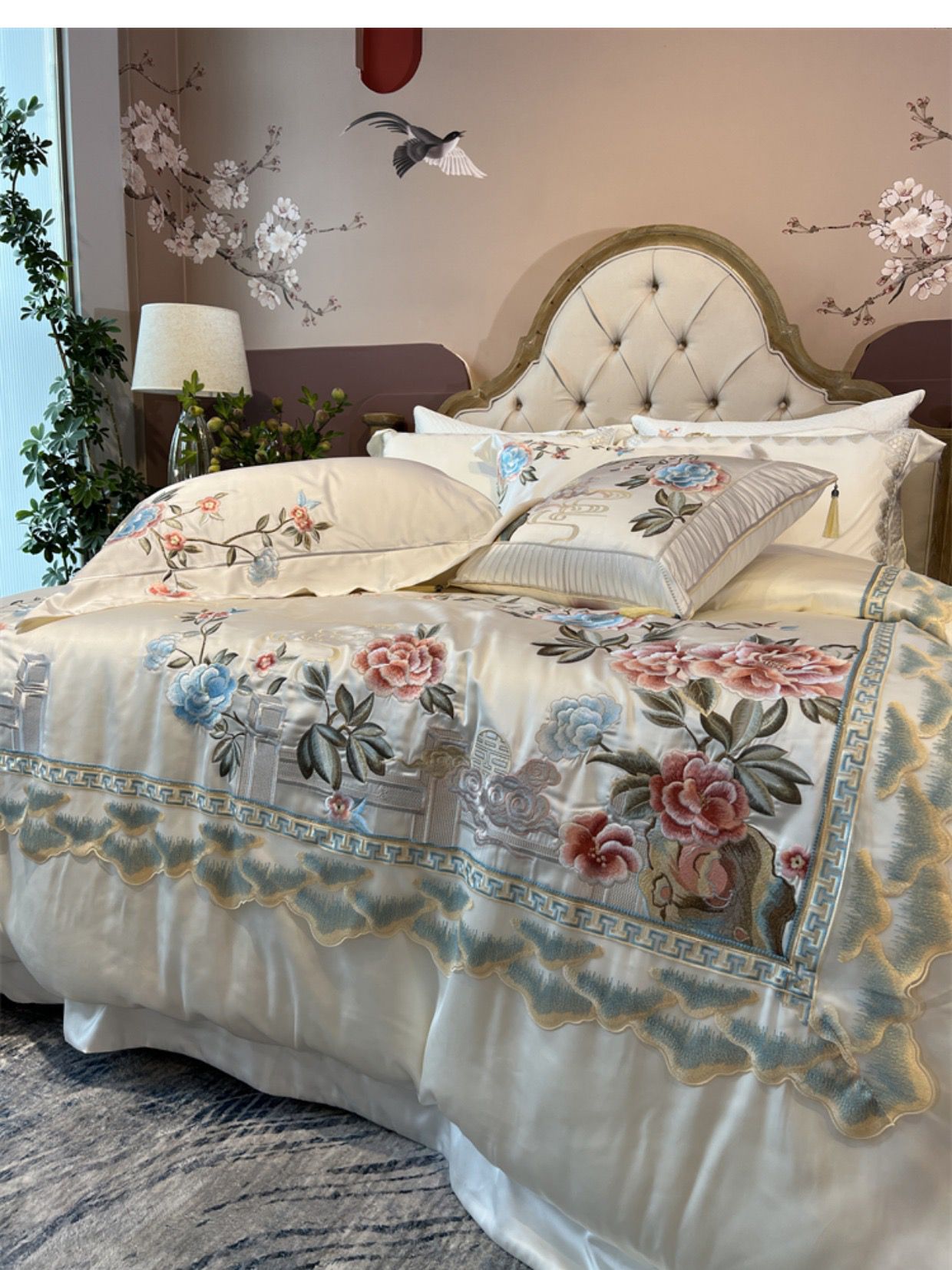 Acacia Egyptian Cotton Embroidery Luxury Duvet Cover Bedding Set