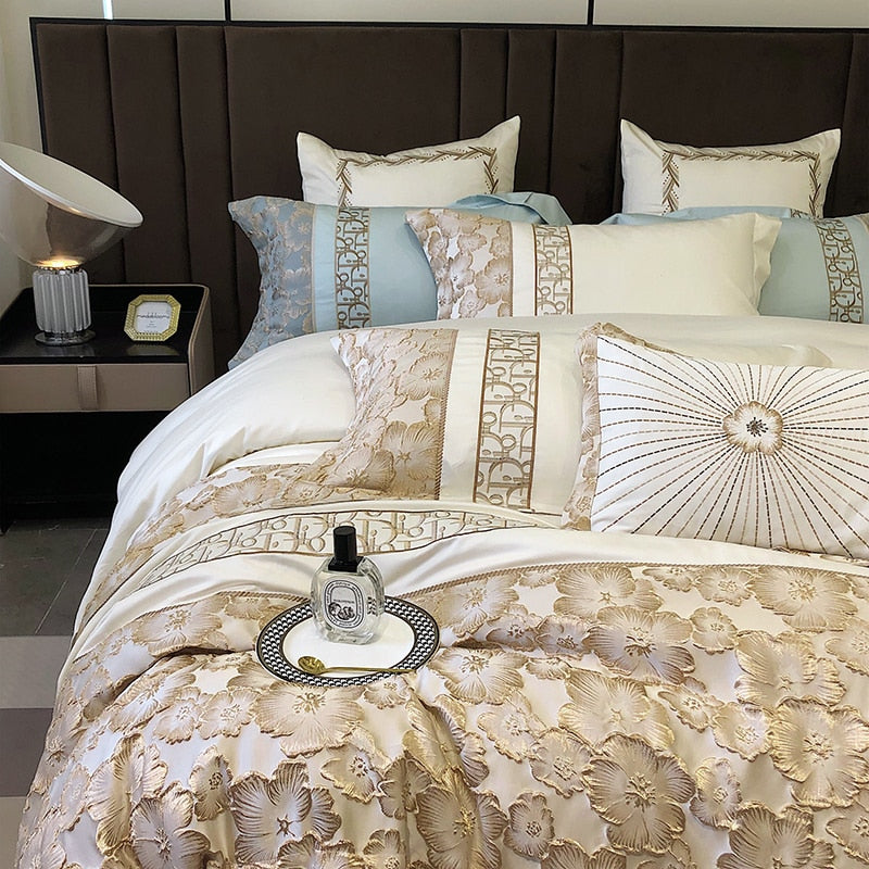 Belladonna Luxury Embossed Jacquard Embroidery Egyptian Cotton Duvet Cover Set