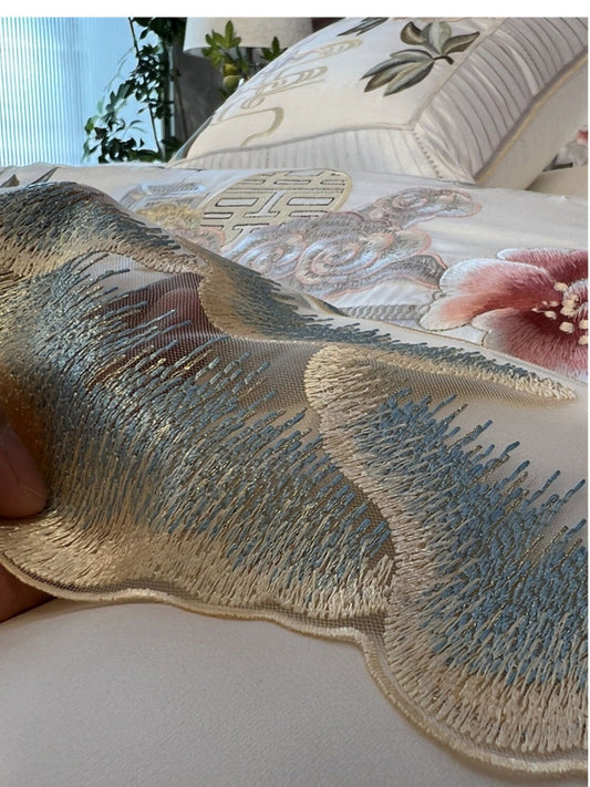 Acacia Egyptian Cotton Embroidery Luxury Duvet Cover Bedding Set