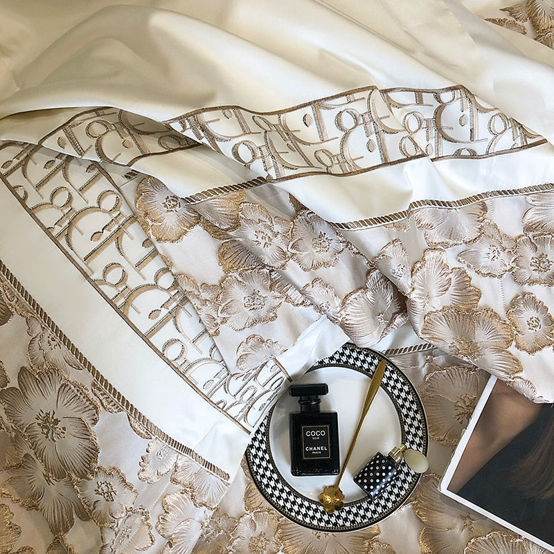 Belladonna Luxury Embossed Jacquard Embroidery Egyptian Cotton Duvet Cover Set