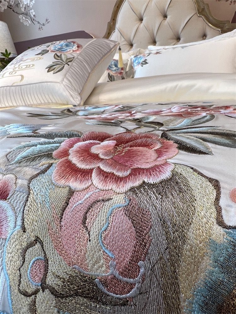Acacia Egyptian Cotton Embroidery Luxury Duvet Cover Bedding Set