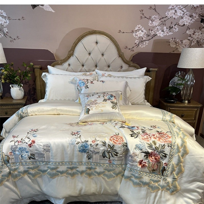 Acacia Egyptian Cotton Embroidery Luxury Duvet Cover Bedding Set