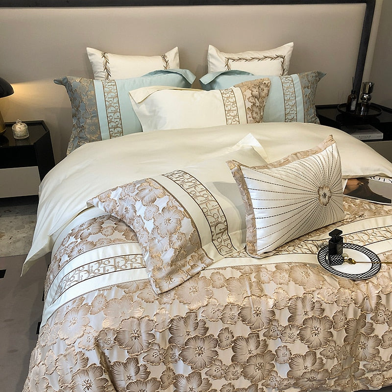Belladonna Luxury Embossed Jacquard Embroidery Egyptian Cotton Duvet Cover Set